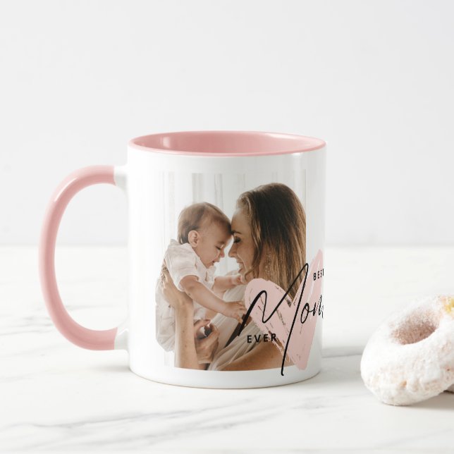 Beste Mama je rosa Niedliche Herzschrift Tasse (Mit Donut)