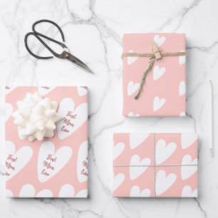 Beste Mama je rosa, weiße Herzen Geschenkpapier Set