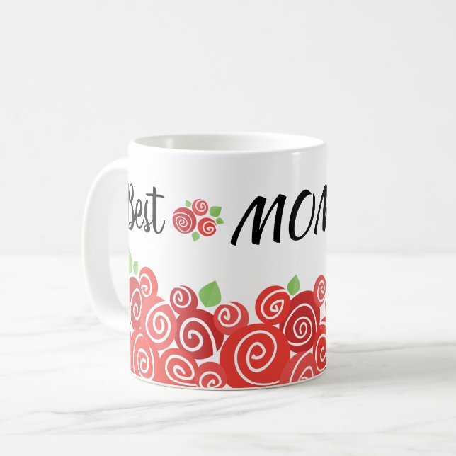 Beste Mama je rote Rosen Frühjahrsgeschenk für Mut Kaffeetasse (Vorderseite Links)