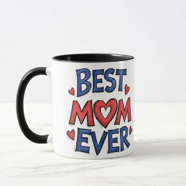 Beste Mama je rustikale Typografie mit Herz Tasse (Links)
