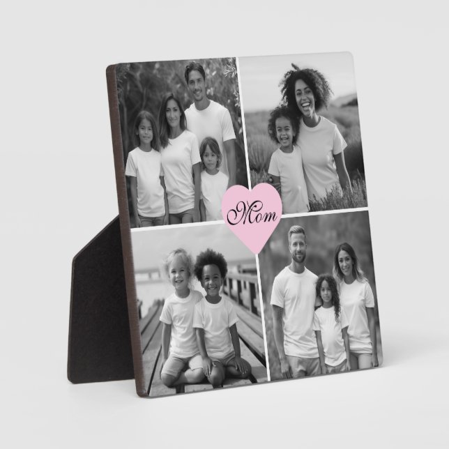 Beste Mama je Schwarz-weiß elegante 4 Foto Fotoplatte (Vorderseite)