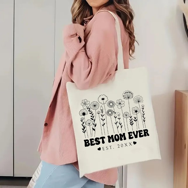 Beste Mama je Tote Beutel, Maßgeschneiderter Blume Jumbo Stoffbeutel (best mom ever tote, personalized tote bag, custom tote for mom, floral tote bag, minimalist gift,)