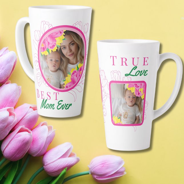 Beste Mama je, True Love 2 Foto Milchtasse (Best Mom Ever, True Love 2 Photo Latte Mug)