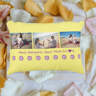 Beste Mama je, w/herz. Name + 3 Fotos Collage Dekokissen
