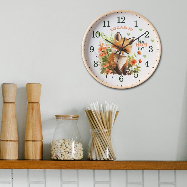 Beste Mama je Wasserfarbe Niedliche Foxenwand Uhr (Von Creator hochgeladen)