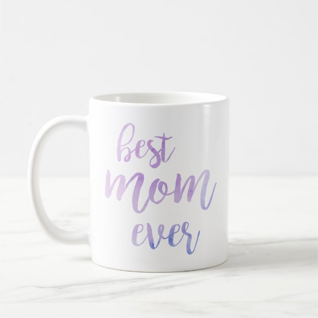 Beste Mama je Wasserfarbe Pinsel Lila Kaffeetasse (Links)