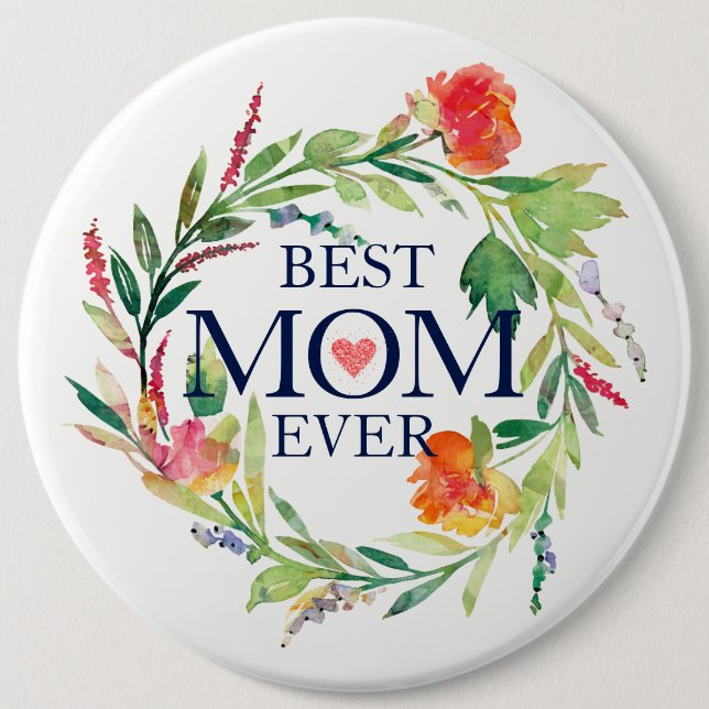 Beste Mama je Wasserfarben Blume Wraath Button (Vorderseite)
