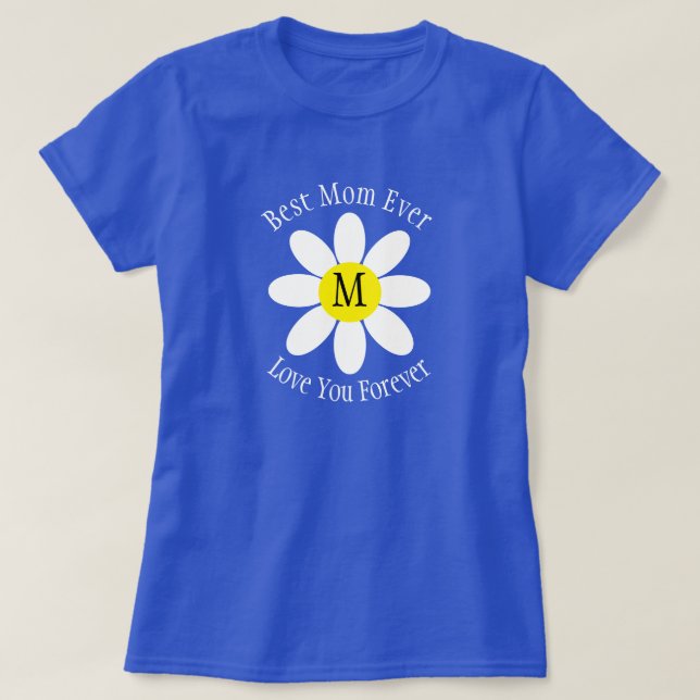 Beste Mama je White Daisy Blue Single Initial T-Shirt (Design vorne)