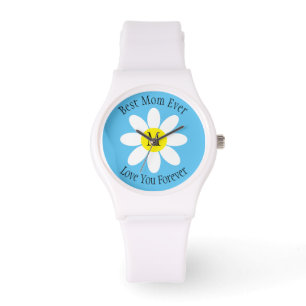 Beste Mama je White Daisy Sky Blue Single Initial Armbanduhr