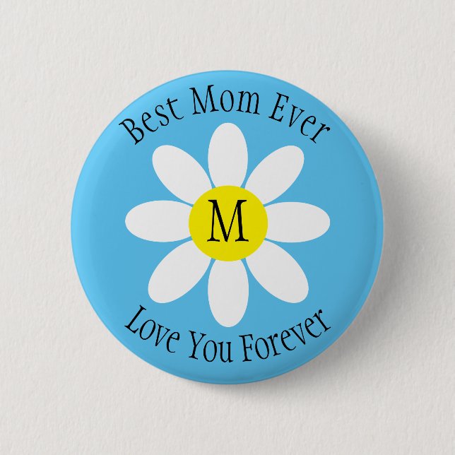 Beste Mama je White Daisy Sky Blue Single Initial Button (Vorderseite)