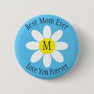 Beste Mama je White Daisy Sky Blue Single Initial Button