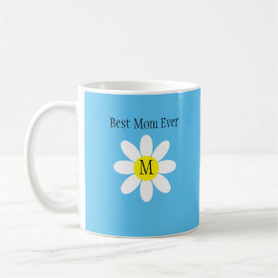 Beste Mama je White Daisy Sky Blue Single Initial Kaffeetasse