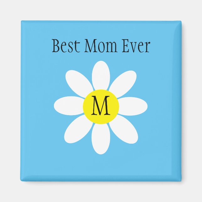 Beste Mama je White Daisy Sky Blue Single Initial Magnet (Vorne)
