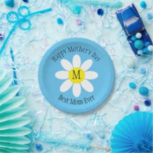 Beste Mama je White Daisy Sky Blue Single Initial Pappteller