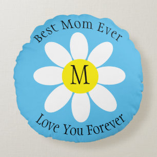 Beste Mama je White Daisy Sky Blue Single Initial Rundes Kissen