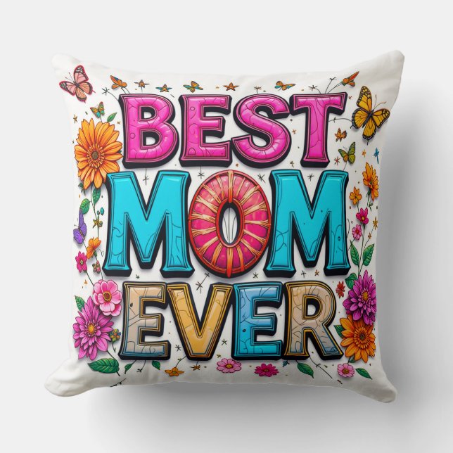 Beste Mama je Zitat Schmetterlinge bunte Blume Kissen (Vorderseite)