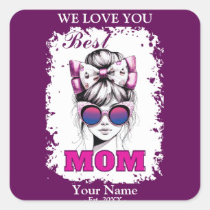 Beste Mama Messy Bun Mama Bisexuelle Flag Farben Quadratischer Aufkleber