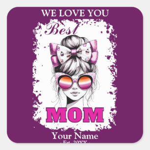 Beste Mama Messy Bun Mama Lesbische Flaggen Farben Quadratischer Aufkleber