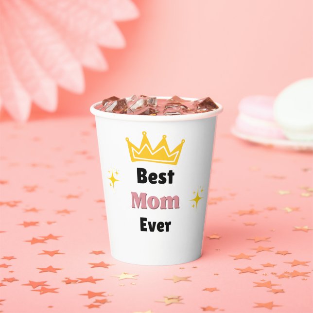 Beste Mama mit kronenweißem Text Pappbecher (Insitu)
