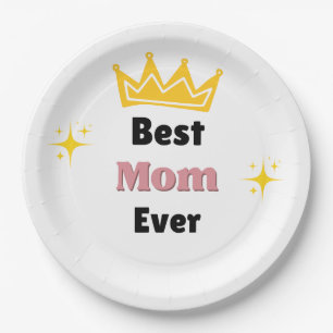 Beste Mama mit kronenweißem Text Pappteller
