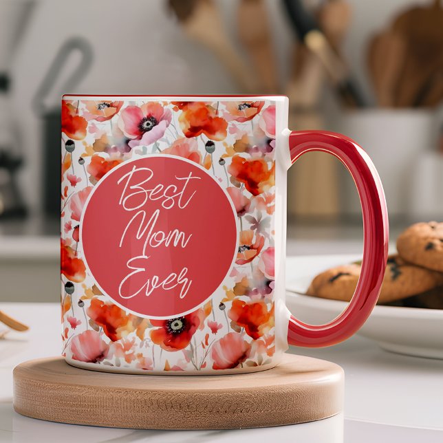 Beste Mama Modernes Mohnmuster Foto Tasse (Stylish, and made just for her, this mug brings a daily dose of love and smiles right to Mom.)