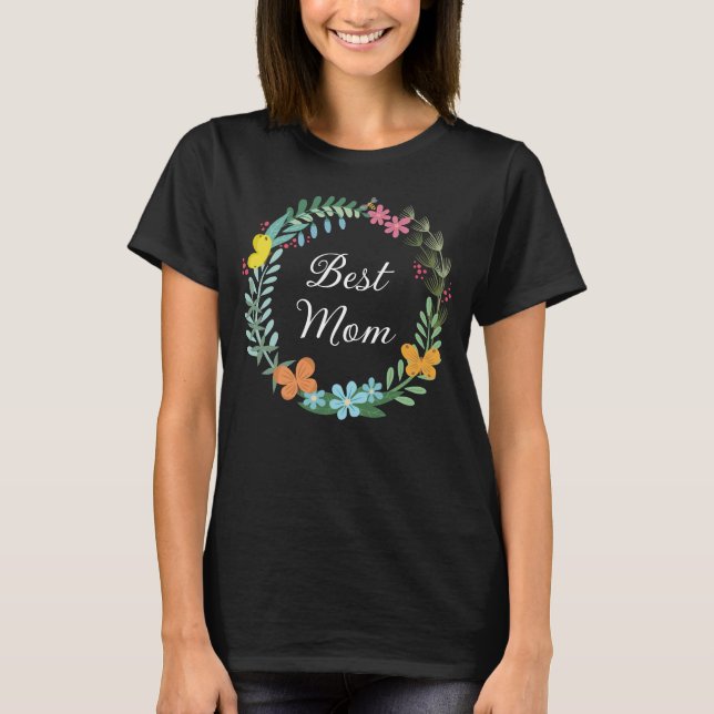 Beste Mama Mutter Blütenschmetterling Grüne Kranz T-Shirt (Vorderseite)