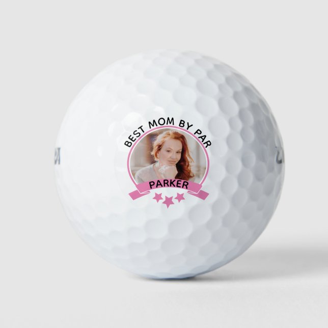 Beste Mama nach Par Pink Personalisiertes Foto Golfball (Vorderseite)