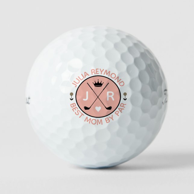Beste Mama Par Monogramm Goldschmied Pfirsich Golfball (Vorderseite)