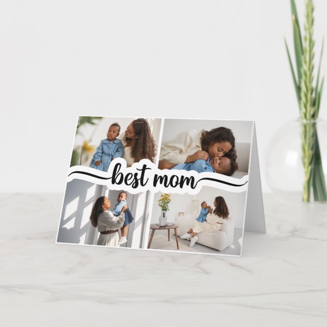 Beste Mama Personalisiert 4 FotoCollage Dankeskarte (Vorderseite)