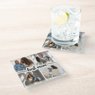 Beste Mama Personalisiert 4 FotoCollage Glasuntersetzer