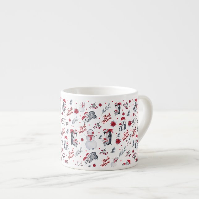 Beste Mama Pinguin Weihnachtsmuster Espressotasse (Vorderseite Rechts)