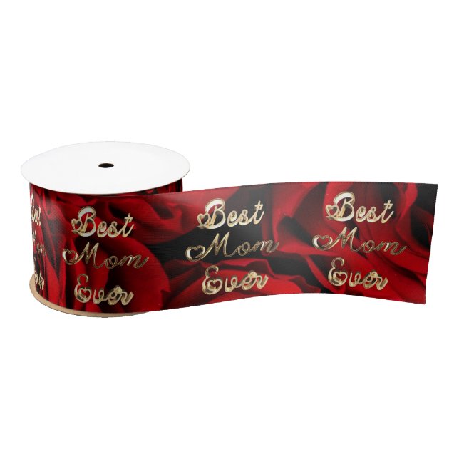 Beste Mama pro Herz Rote Rosen Blauer Satinband (Spule)