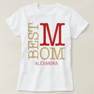 Beste Mama Red Gold Glitzer Name Personalisiert T-Shirt