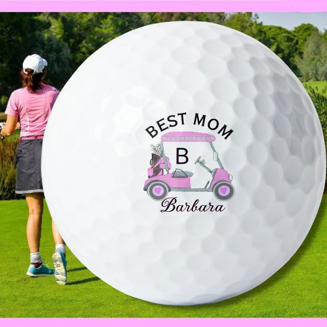 Beste Mama Rosa Aquarellfarbenkarte Monogramm Name Golfball (Von Creator hochgeladen)