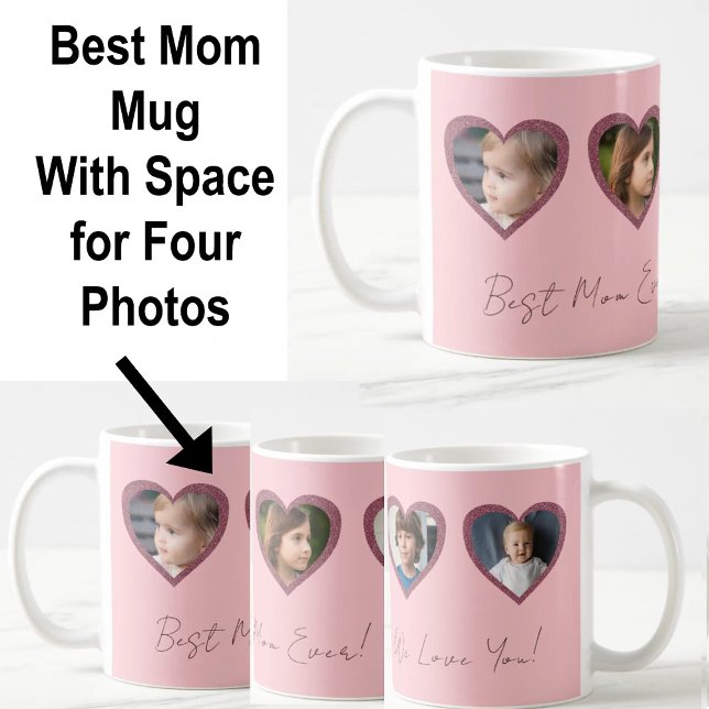 Beste Mama Rosa Herz Vier Kinder FotoCollage Kaffeetasse (Von Creator hochgeladen)