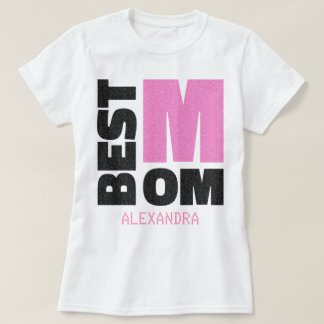 Beste Mama Rosa Schwarzer Glitzer Name angepasst T-Shirt
