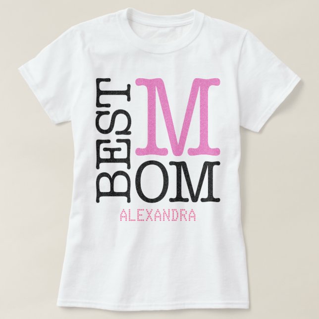 Beste Mama Rosa Schwarzer Glitzer Name Personalisi T-Shirt (Design vorne)