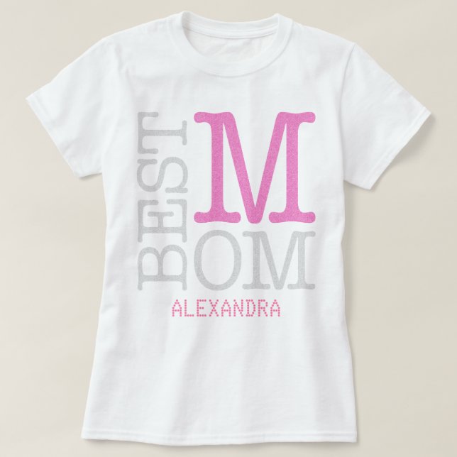 Beste Mama Rosa Silver Glitzer Name Personalisiert T-Shirt (Design vorne)