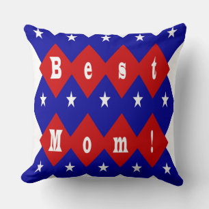 Beste Mama Rot, Weiß, Blau, Diamantform & Sterne Kissen