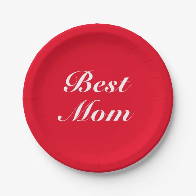 Beste Mama Rot-Weiß-Schrift Pappteller (Vorderseite)