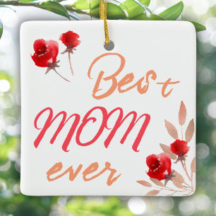 Beste Mama Rote Rosen Wasserfarbenmutter Keramikornament