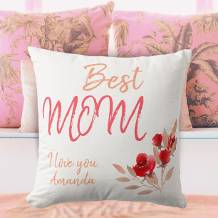 Beste Mama Script Red Watercolor Rose Floral Kissen