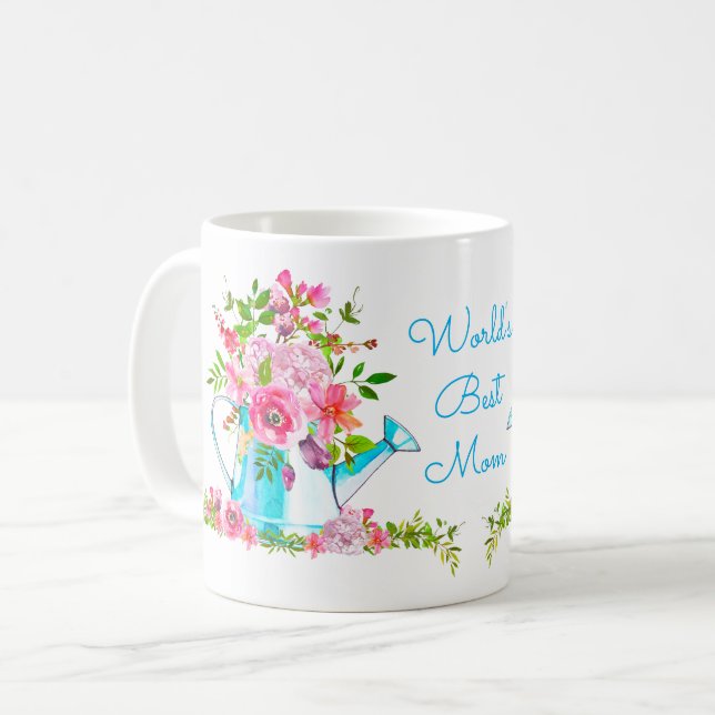 Beste Mama Sehr schön Rosa Blütenbraun Kaffeetasse (Vorderseite Links)