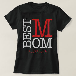 Beste Mama Silver Red Glitzer Name Personalisiert T-Shirt