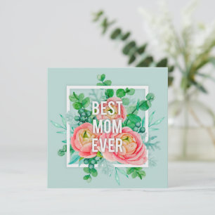 Beste Mama überhaupt Wasserfarben-Blumen Grün & Ro Karte