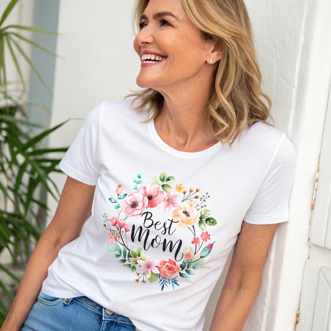 Beste Mama Wasserfarbe Boho Floral T-Shirt (Von Creator hochgeladen)