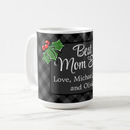 Beste Mama Weihnachts Klassik Grau Kariert Holly Kaffeetasse