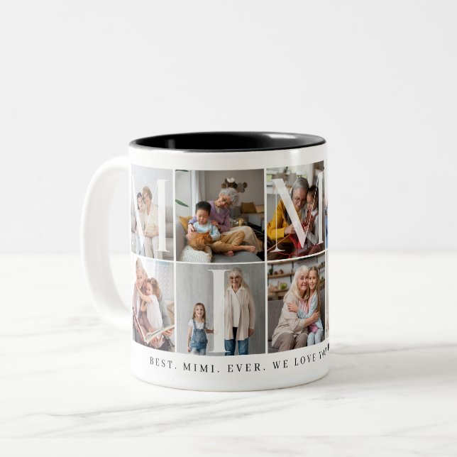 Beste Mimi je, 10 Foto Grid-Geschenk für Oma Zweifarbige Tasse (Vorderseite Links)