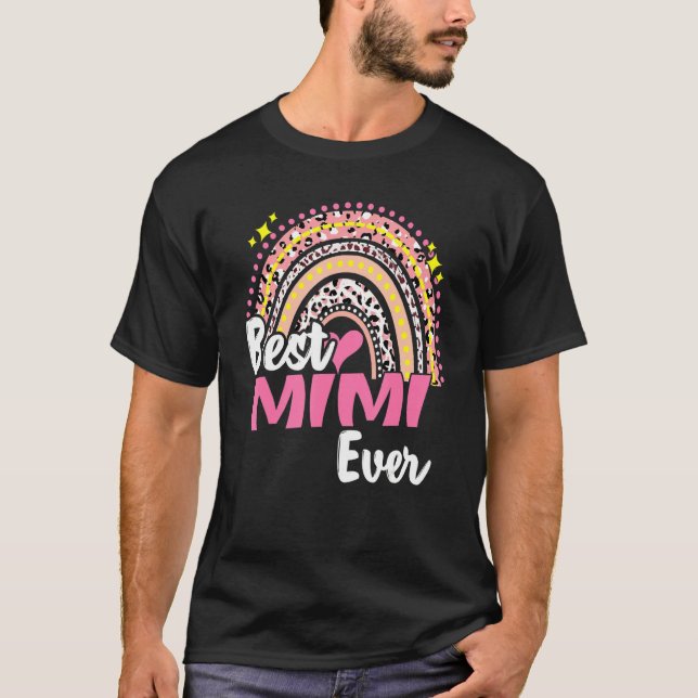 Beste Mimi je Funny Pink Leopard Regenbogenmütter T-Shirt (Vorderseite)