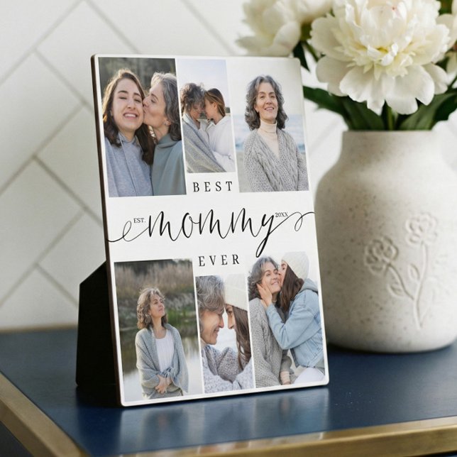 Beste Mommy-Version 6 Foto Collage Keepake Fotoplatte (Best Mommy Ever Script Photo Collage Gift Keepsake Plaque)